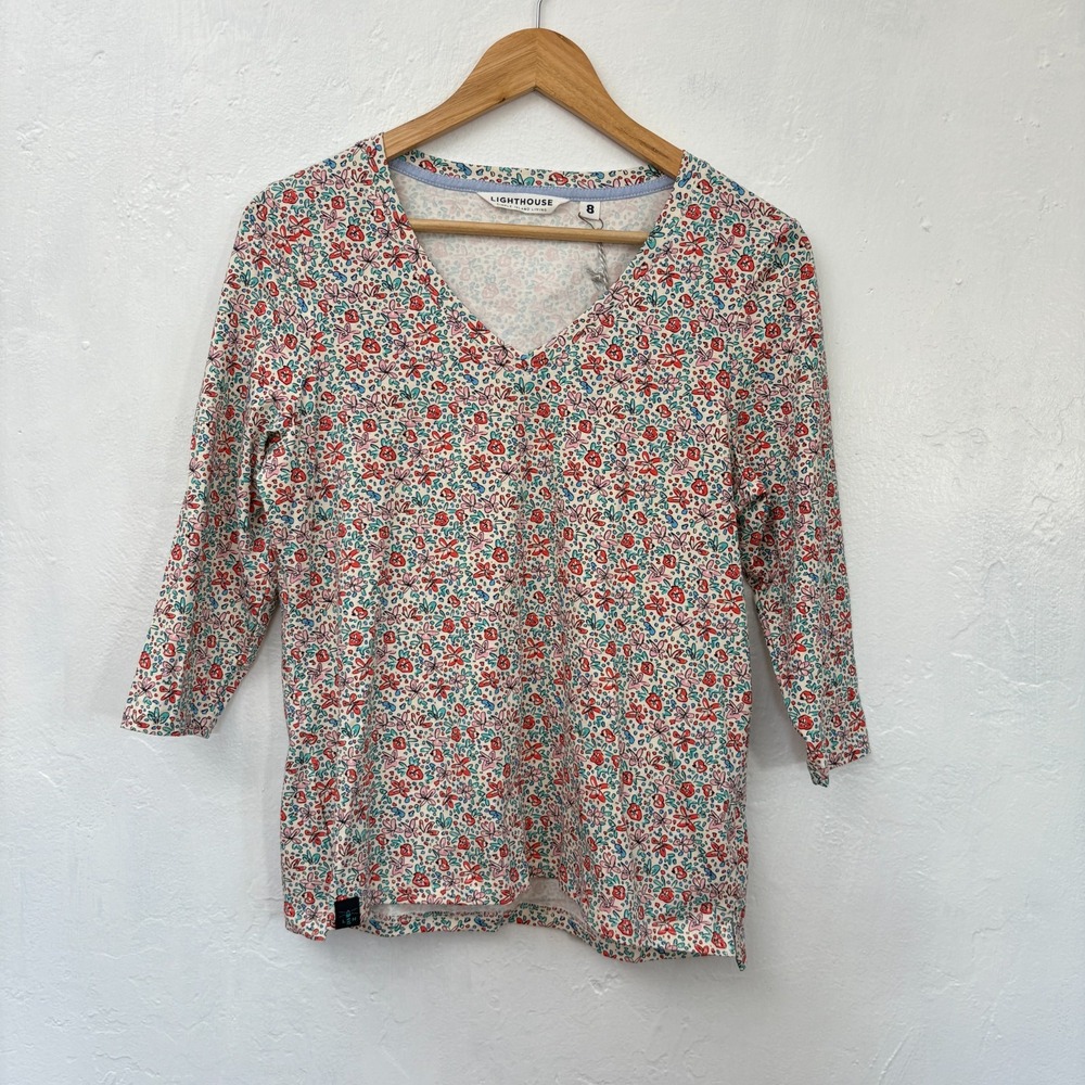 Lighthouse Clothing Ariana Ditsy Floral Top Women Size 4 White Multicolor New